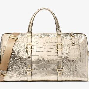 Michael Kors Gold Crocodile Embossed Bedford Duffel Bag